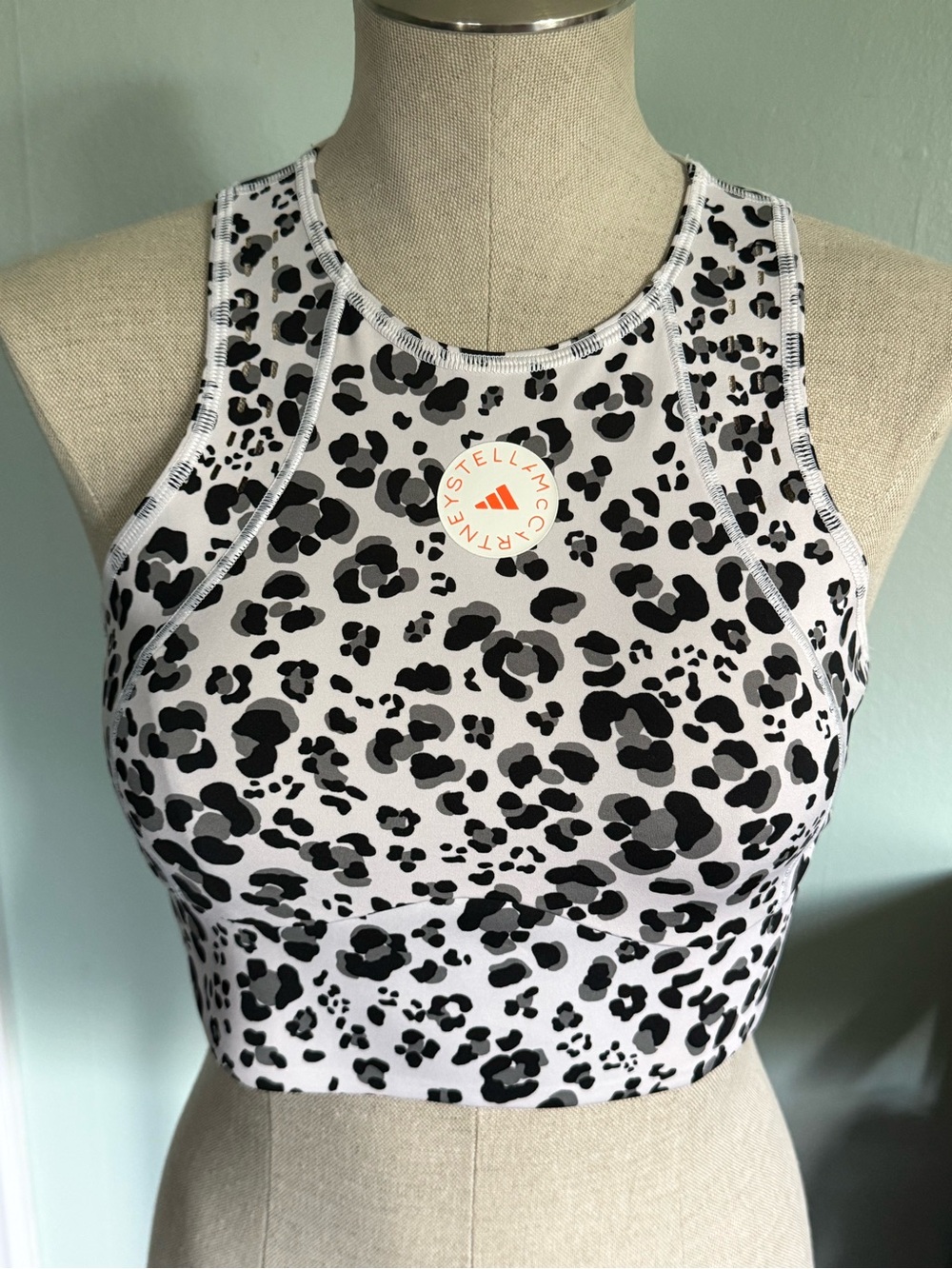 Adidas X Stella McCartney Black White Leopard Animal Print Sports Bra Size Small